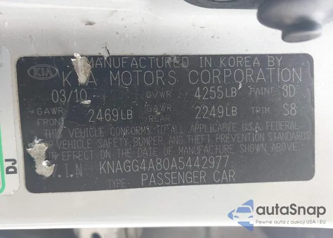 2010 Kia Optima Lx z USA, uszkodzony, nr VIN KNAGG4A80A5442977